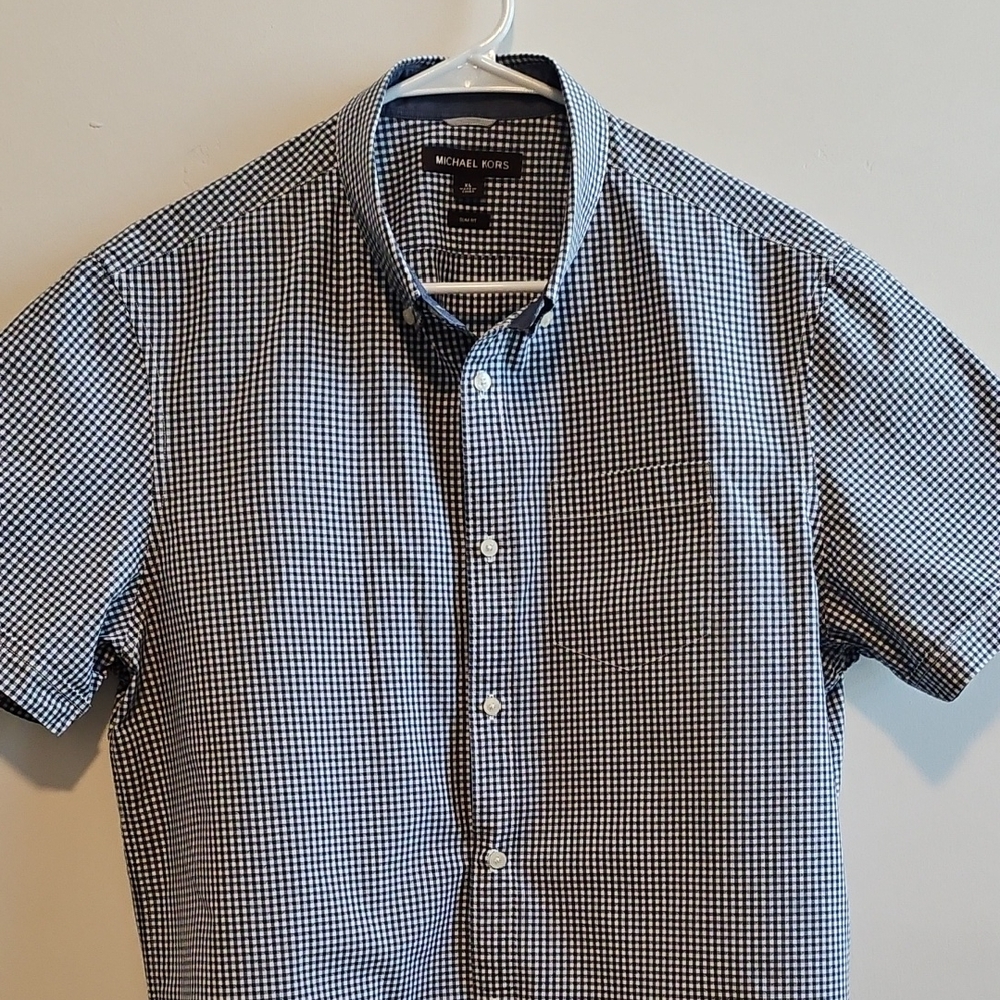 Michael Kors Men's Black and White Gingham Shirt